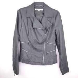 Kenneth Cole Gray Faux Leather Moto Jacket